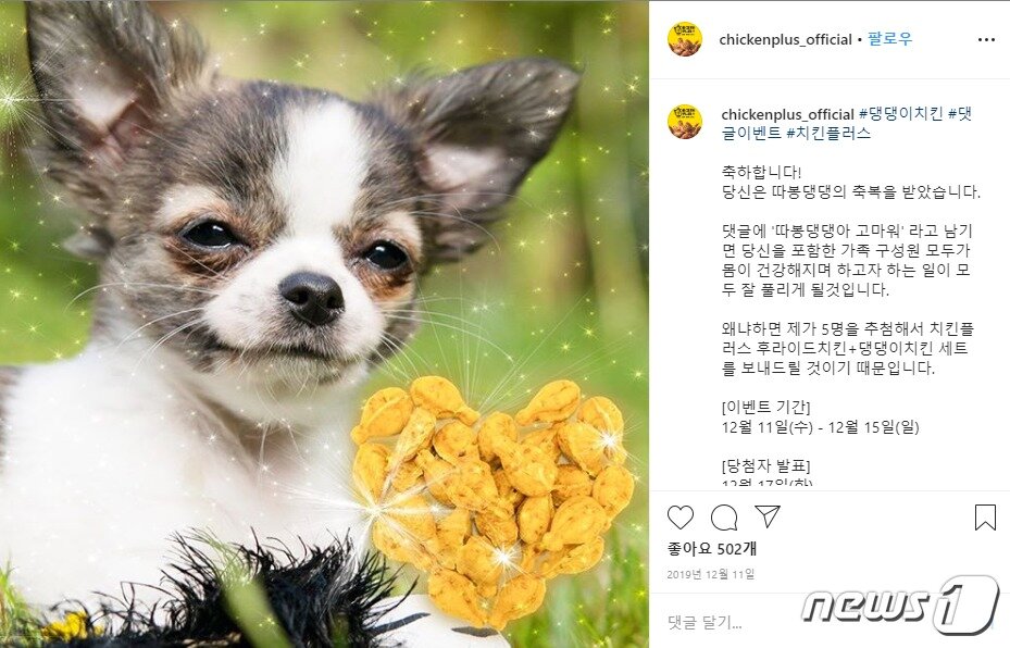 본문 이미지 - 사진 치킨플러스 인스타그램 ⓒ 뉴스1