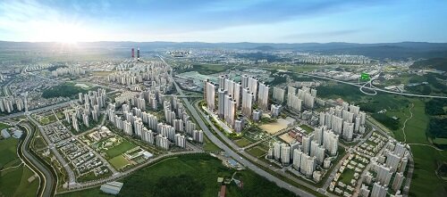 본문 이미지 - 평택 지제역 동문굿모닝힐 맘시티 2차 항공조감도, 자료제공=동문건설 ⓒ 뉴스1