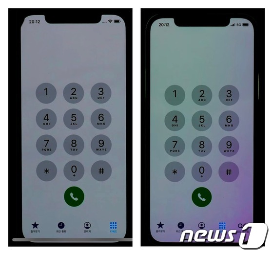 아이폰12의 밝기를 낮출경우 디스플레이 오른쪽 하단이 핑크색으로 변하는 문제가 나타났다. <출처=아사모 카페 갈무리> © 뉴스1