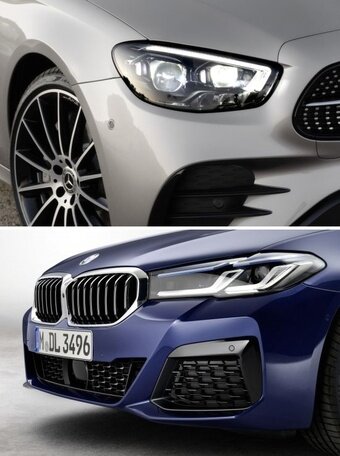 본문 이미지 - 메르세데스-벤츠 뉴 E 클래스(위) BMW 뉴 5시리즈(아래) 해드램프 디자인ⓒ 뉴스1