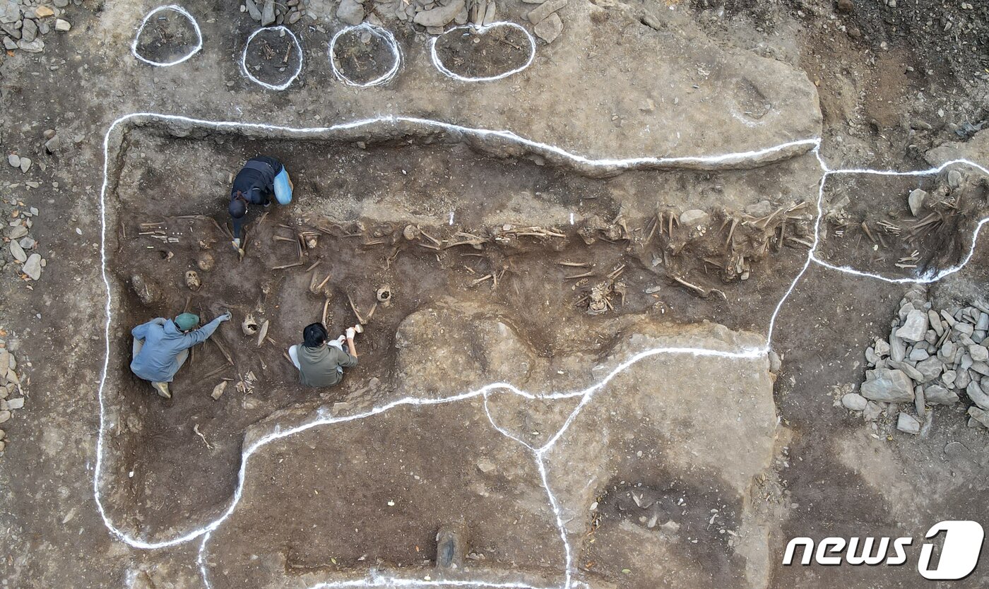 본문 이미지 - 대전 동구 낭월동 일원에서 한국전쟁기 민간인학살 유해발굴 공동조사단의 제9차 유해발굴이 진행되고 있다.2020.11.2/뉴스1 ⓒ News1 김기태 기자