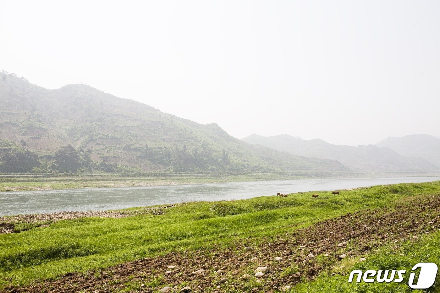본문 이미지 - 평양-향산고속도로 옆으로 보이는 청천강의 상류. (미디어한국학 제공) 2020.11.28.ⓒ 뉴스1