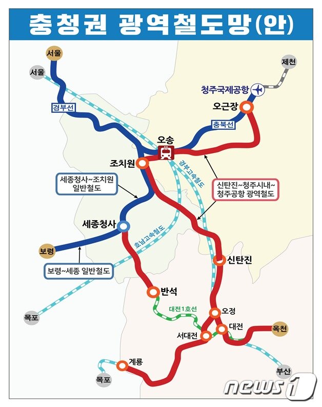 본문 이미지 - 충청권 광역철도망 안 ⓒ 뉴스1
