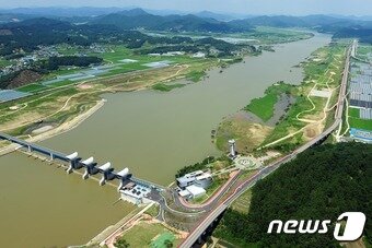 본문 이미지 - 금강 본류 유수성 어종을 대표하는 피라미와 돌마자는 보가 설치된 뒤 개체수가 감소하다 수문을 전면 개방한 2018년부터 개체수가 급증했다. 사진은 백제보 전경.(충남도 제공)ⓒ 뉴스1