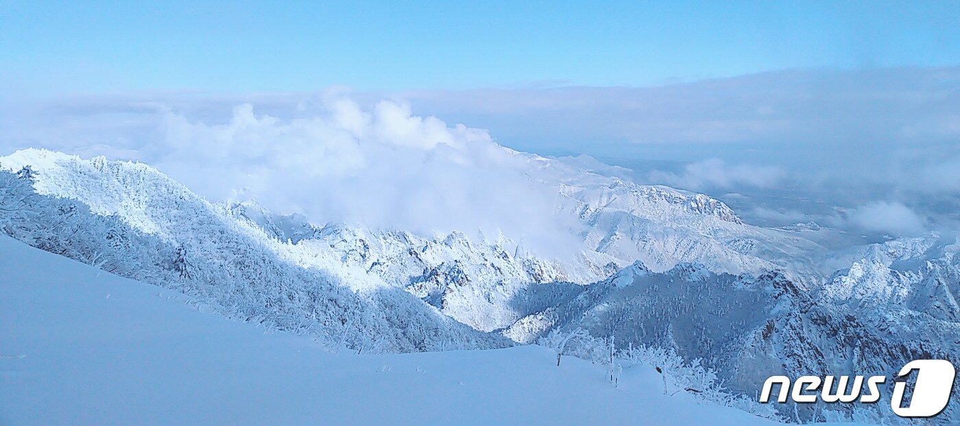 본문 이미지 - 전날 강원 산지를 중심으로 많은 눈이 내린 27일 오전 설악산 중청대피소에서 바라본 일대가 하얀 눈으로 뒤덮여 있다. (설악산국립공원사무소 제공) 2020.2.27/뉴스1 ⓒ News1