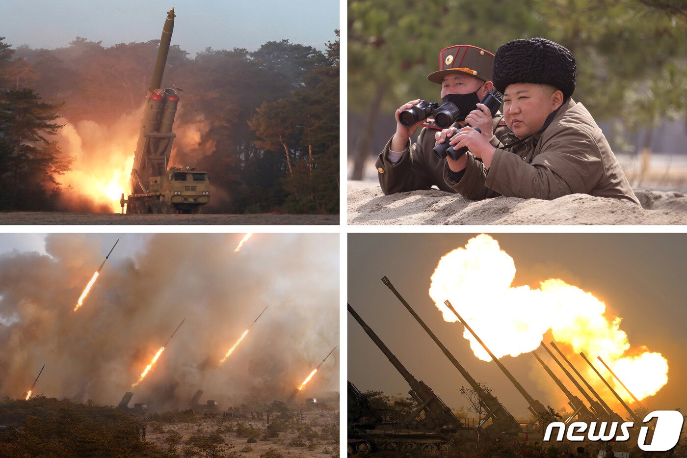 본문 이미지 - (평양 노동신문=뉴스1) = 김정은 북한 국무위원장이 지난 3월  지도한 조선인민군 전선장거리포병구분대들의 화력타격훈련 당시 관영 노동신문에 공개된 신형 초대형 방사포들. [국내에서만 사용가능. 재배포 금지. DB 금지. For Use Only in the Republic of Korea. Redistribution Prohibited] rodongphoto@news1.kr