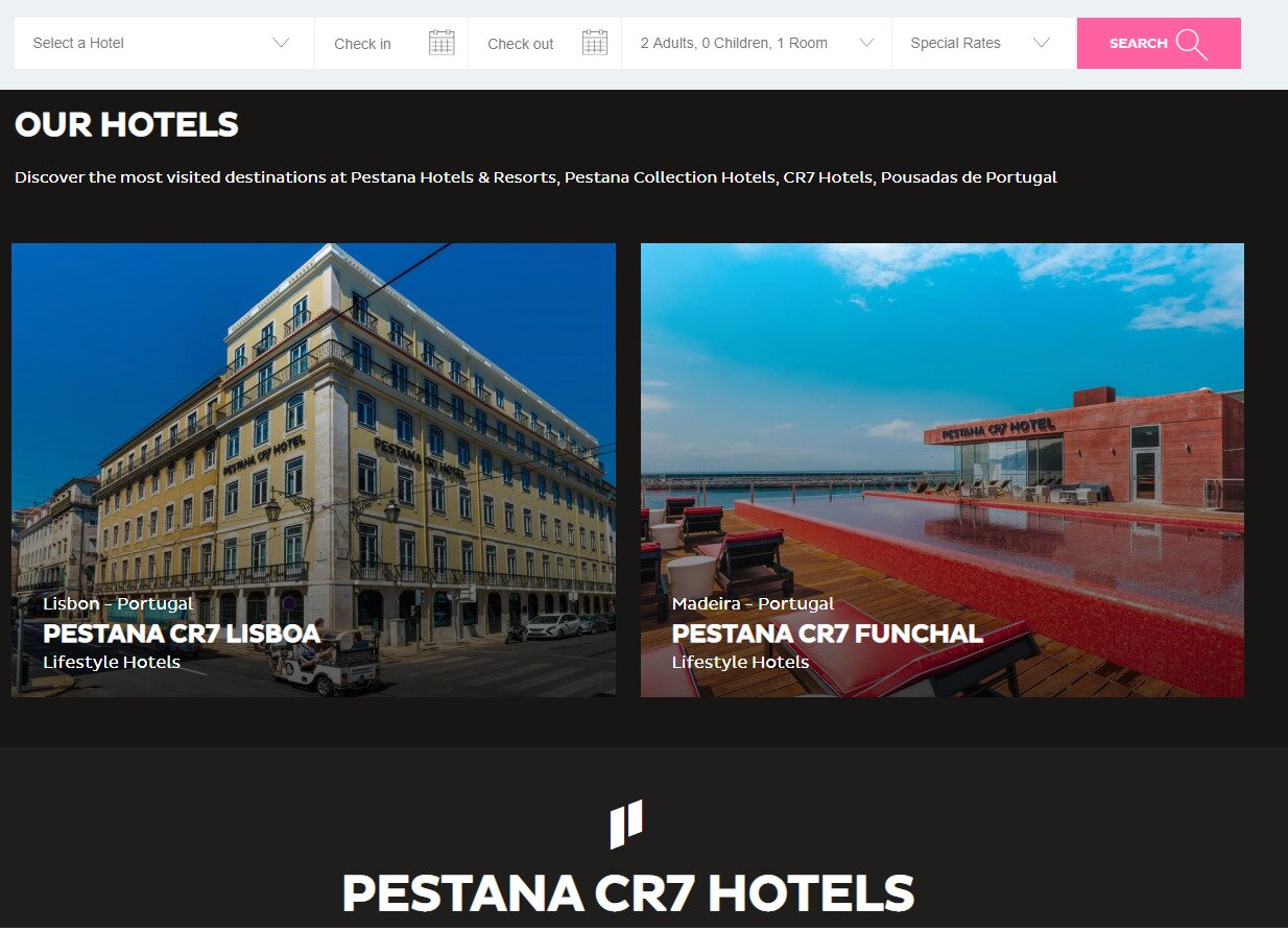 본문 이미지 - 호날두의 호텔은 그대로 운영 중이다(페스타나 CR7 홈페이지) ⓒ 뉴스1