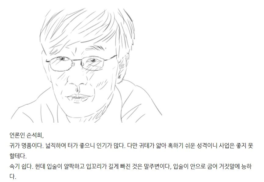 본문 이미지 - 성착취물 유포 텔레그램 &#39;박사방&#39;을 운영한 조주빈&#40;25&#41;이 자신이 운영하는 블로그에 올린 손석희 JTBC 대표이사 사장의 얼굴 스케치와 관상에 관한 글.&#40;조주빈 블로그 캡처&#41; ⓒ 뉴스1