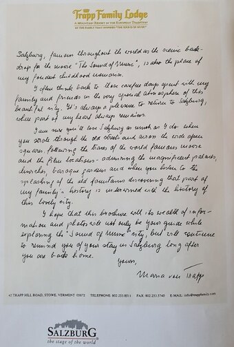 본문 이미지 - 마리아 폰 트랩이 잘츠부르크시에 보낸 친필 편지. 잘츠부르크시 제공