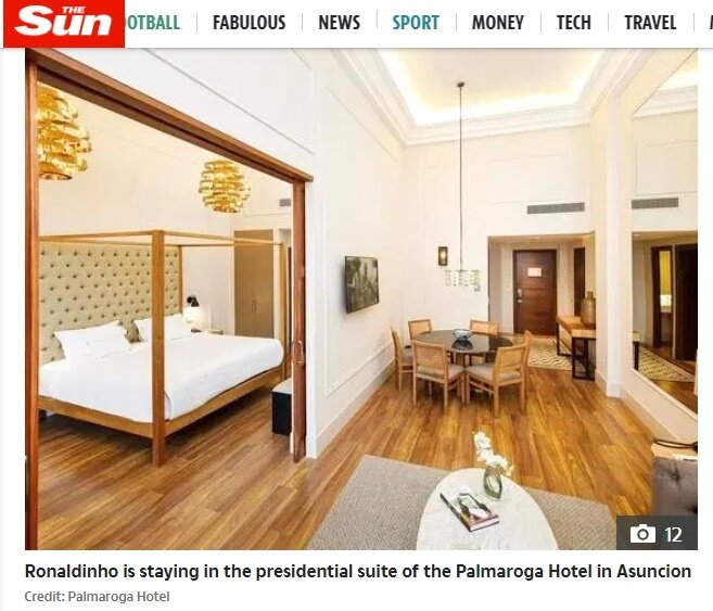 본문 이미지 - 호나우지뉴가 머무는 장소로 알려진 파라과이 아순시온 내 호텔. (영국 더선 홈페이지 캡처)ⓒ 뉴스1