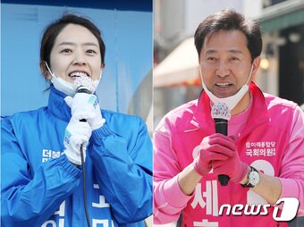 본문 이미지 - 4·15 총선 서울 광진을에 출마한 고민정 더불어민주당 후보(왼쪽)와 오세훈 미래통합당 후보.  ⓒ News1 박지혜 기자