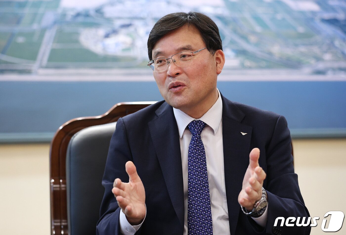 본문 이미지 - 구본환 인천국제공항공사 사장이 18일 오후 인천 중구 인천국제공항공사에서 뉴스1과 인터뷰를 갖고 있다. 2020.5.18/뉴스1 ⓒ News1 박지혜 기자