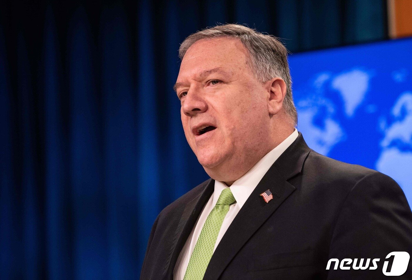 본문 이미지 - 마이크 폼페이오 미국 국무장관이 20일 워싱턴 국무부에서 기자회견을 하고 있다. ⓒ AFP=뉴스1 ⓒ News1 우동명 기자
