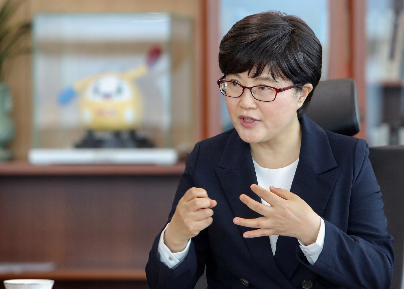 본문 이미지 - 김진숙 한국도로공사 사장이 지난달 27일 뉴스1과의 인터뷰에서 질문에 대답하고 있다. 도공 제공. /뉴스1