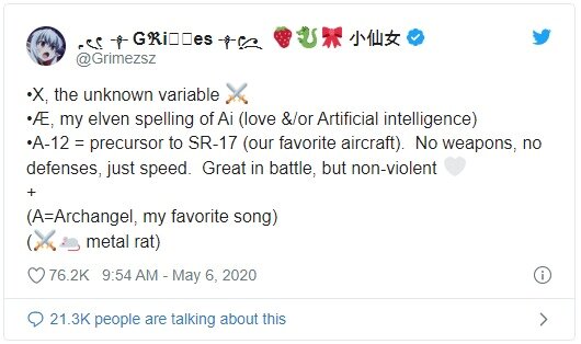 본문 이미지 - 그라임스 트위터 갈무리 ⓒ 뉴스1