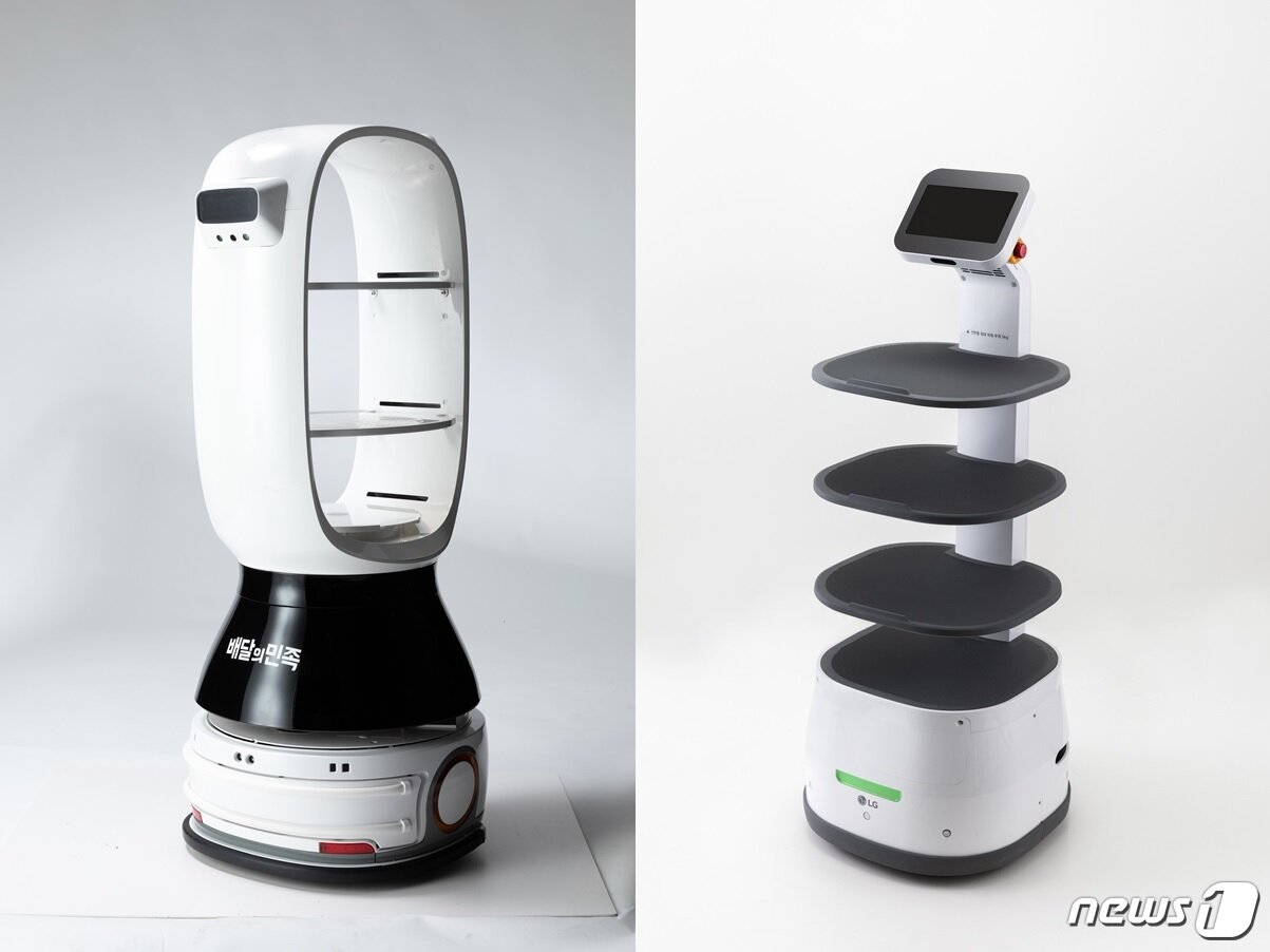 본문 이미지 - 우아한형제들 서빙로봇 '딜리플레이트K01'와 '딜리플레이트L01' (우아한형제들 제공) ⓒ 뉴스1