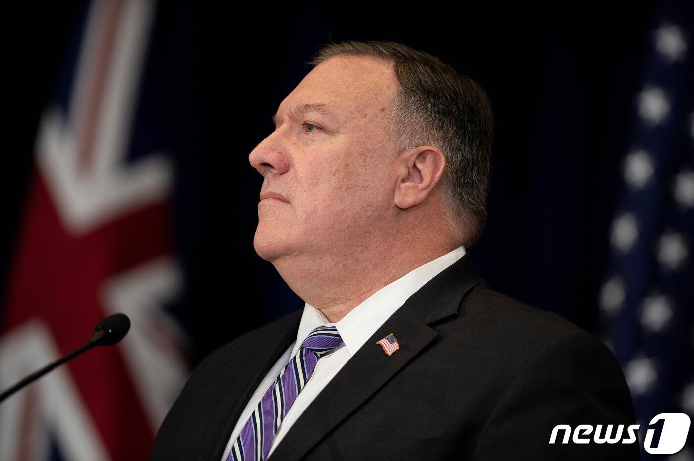 본문 이미지 - 마이크 폼페이오 미국 국무장관이 28일(현지시간) 미국과 호주의 외교ㆍ국방 장관 '2+2회담(AUSMIN)' 후 워싱턴 국무부에서 가진 기자회견에 참석을 하고 있다. ⓒ 로이터=뉴스1 ⓒ News1 우동명 기자