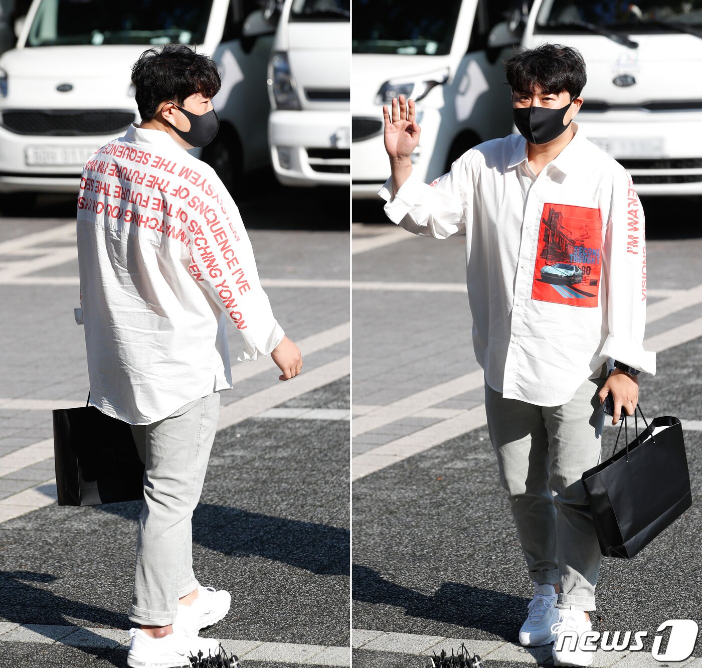 본문 이미지 - &#39;미스터트롯&#39; 출신 가수 김호중&#40;29&#41;이 사회복무요원으로 10일 오전 서울 서초구청으로 첫 출근을 하고 있다. 2020.9.10/뉴스1 ⓒ News1 권현진 기자