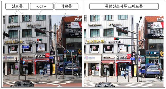 서울시 스마트폴 시범사업 예시. 신호등과 CCTV, 가로등을 하나로 합친다. (서울시청 제공)/뉴스1