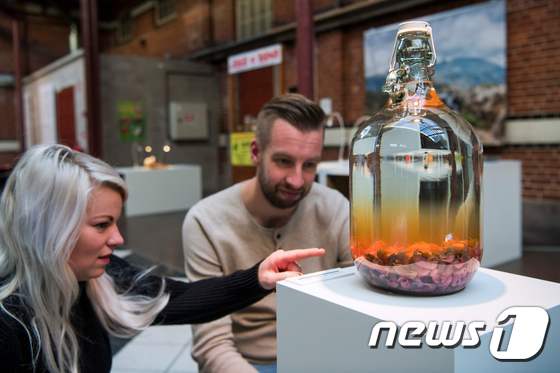 2018년 11월 스웨덴 말뫼의 '역겨운 음식 박물관'에 중국의 '생쥐술'이 전시되어 있다.  © AFP=뉴스1
