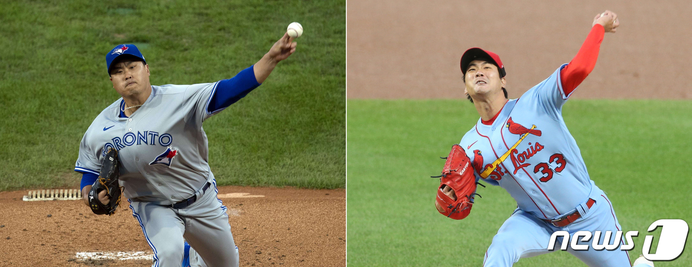 (서울=뉴스1) = 류현진(토론토 블루제이스, 왼쪽)과 김광현(세인트루이스 카디널스)이 포스트시즌 진출을 노리는 각 소속팀 승리를 위해 같은 날 출격한다.류현진은 이날 미국 펜실베 …