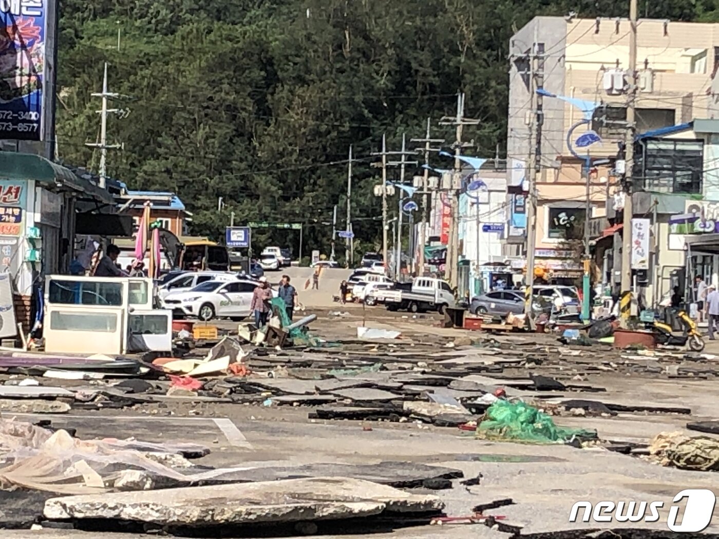 본문 이미지 - 지난 2020년 태풍 '마이삭' 상륙 당시 쑥대밭이 된 삼척 임원항 일대 모습.(뉴스1 DB) 