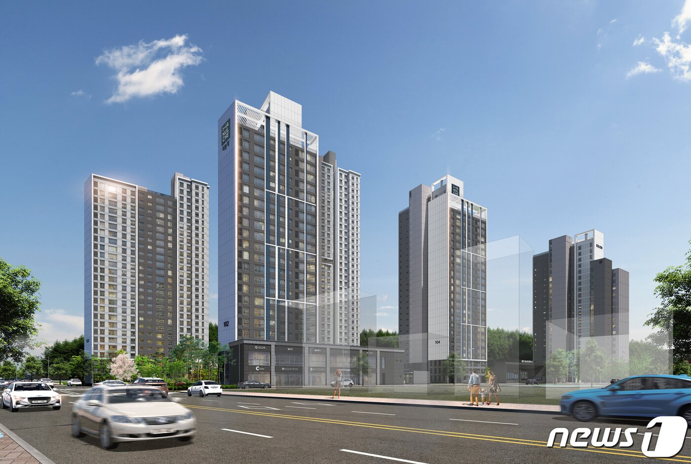 본문 이미지 - ‘대전 하늘채 엘센트로’아파트 투시도. (코로롱글로벌 제공) ⓒ 뉴스1