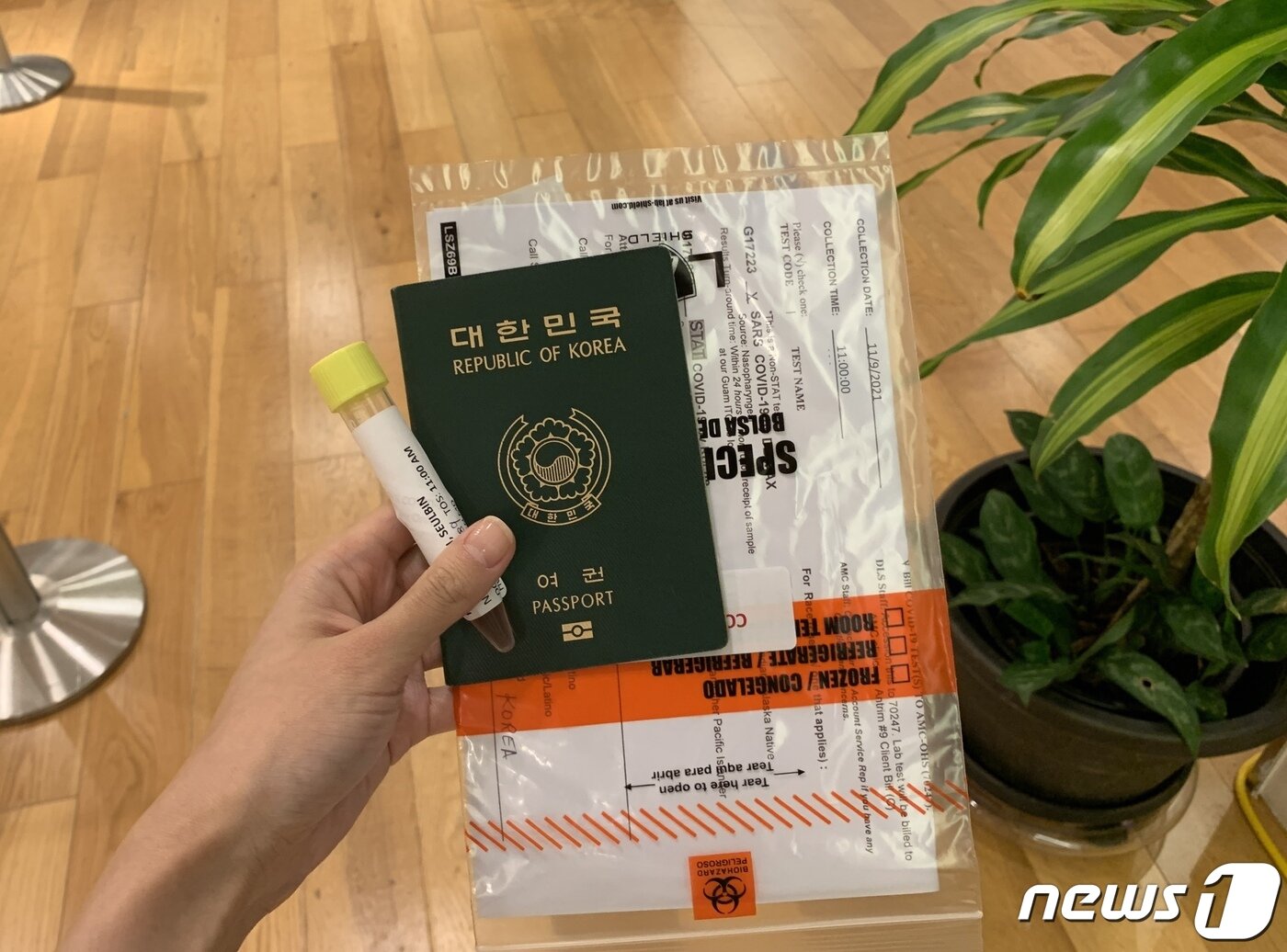 본문 이미지 - PCR 검사를 위한 서류 작성 후 받아든 멸균 면봉ⓒ 뉴스1 윤슬빈 기자