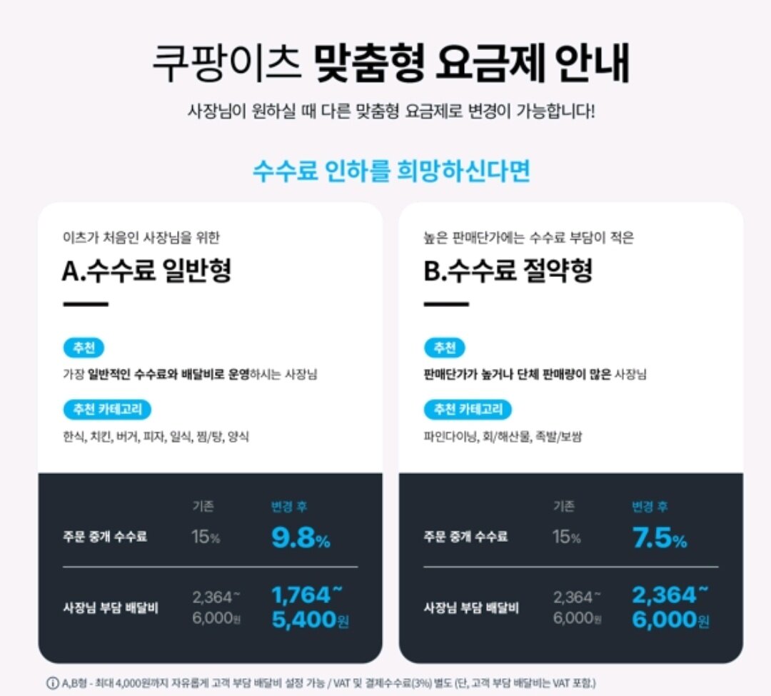 본문 이미지 - 쿠팡이츠 맞춤형 요금제 안내(쿠팡이츠 입점업체 점주 공지 사이트 캡처) ⓒ 뉴스1