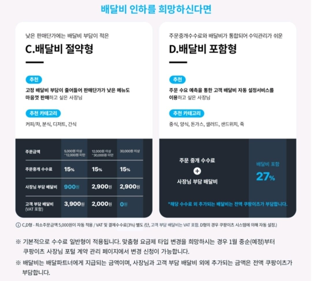 본문 이미지 - 쿠팡이츠 맞춤형 요금제 안내(쿠팡이츠 입점업체 점주 공지 사이트 캡처) ⓒ 뉴스1