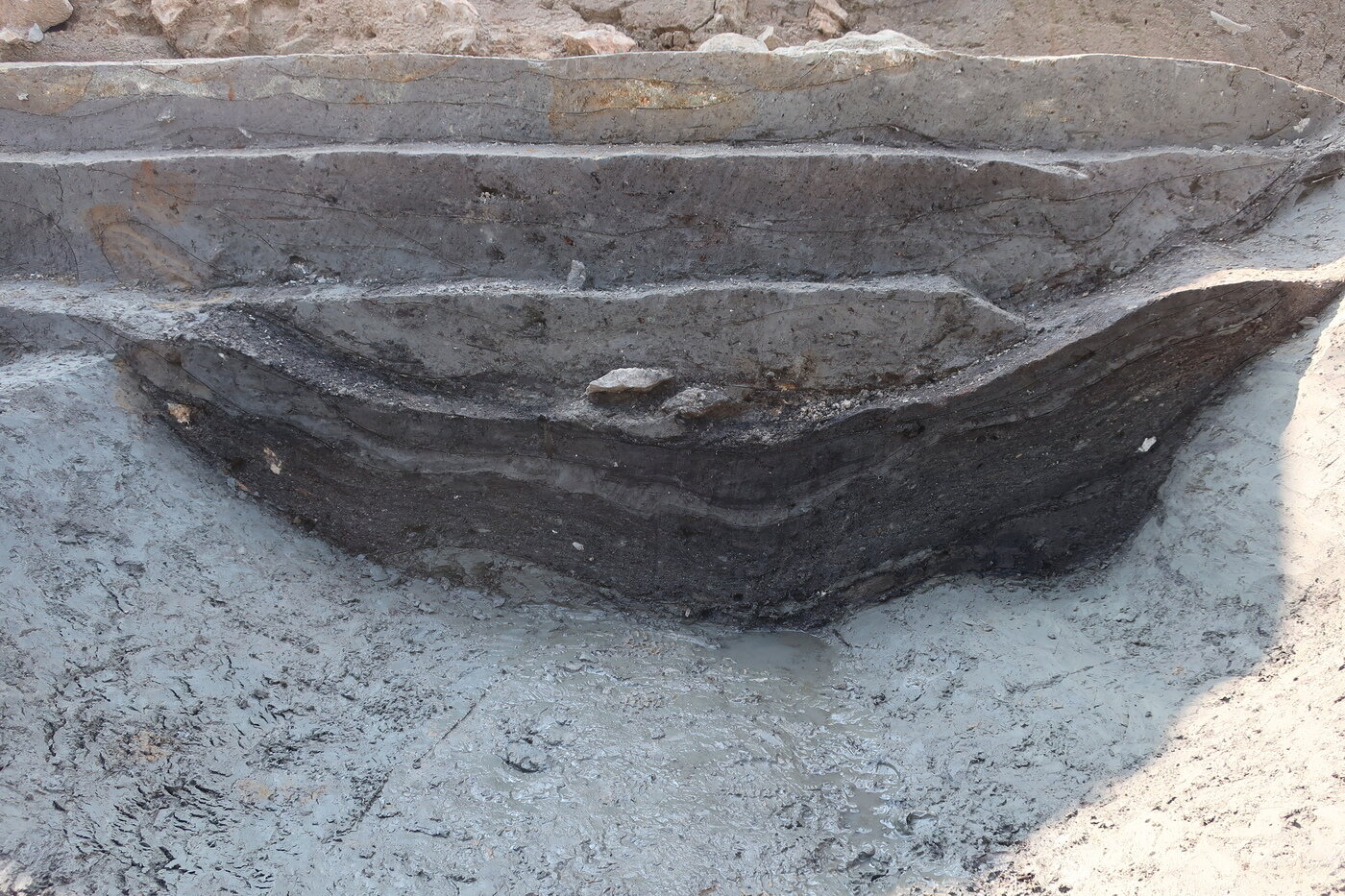 본문 이미지 - 성벽 조성 이전 구덩이와 내부 퇴적 유기물의 세부 모습