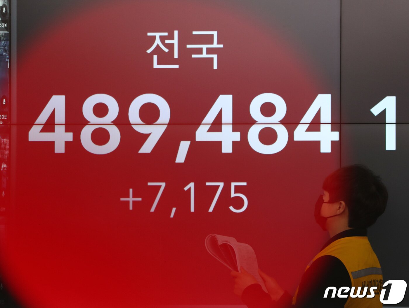 본문 이미지 - 8일 0시 기준 신종 코로나바이러스 감염증(코로나19) 신규 확진자가 7175명 발생, 국내 코로나19 유입 이후 첫 7000명대를 기록한 8일 오전 경기도 성남시 중원구 성남시청 재난안전상황실 모니터에 전국의 누적 확진자 수와 신규 확진자 수가 표시돼 있다. 2021.12.8/뉴스1 ⓒ News1 김영운 기자