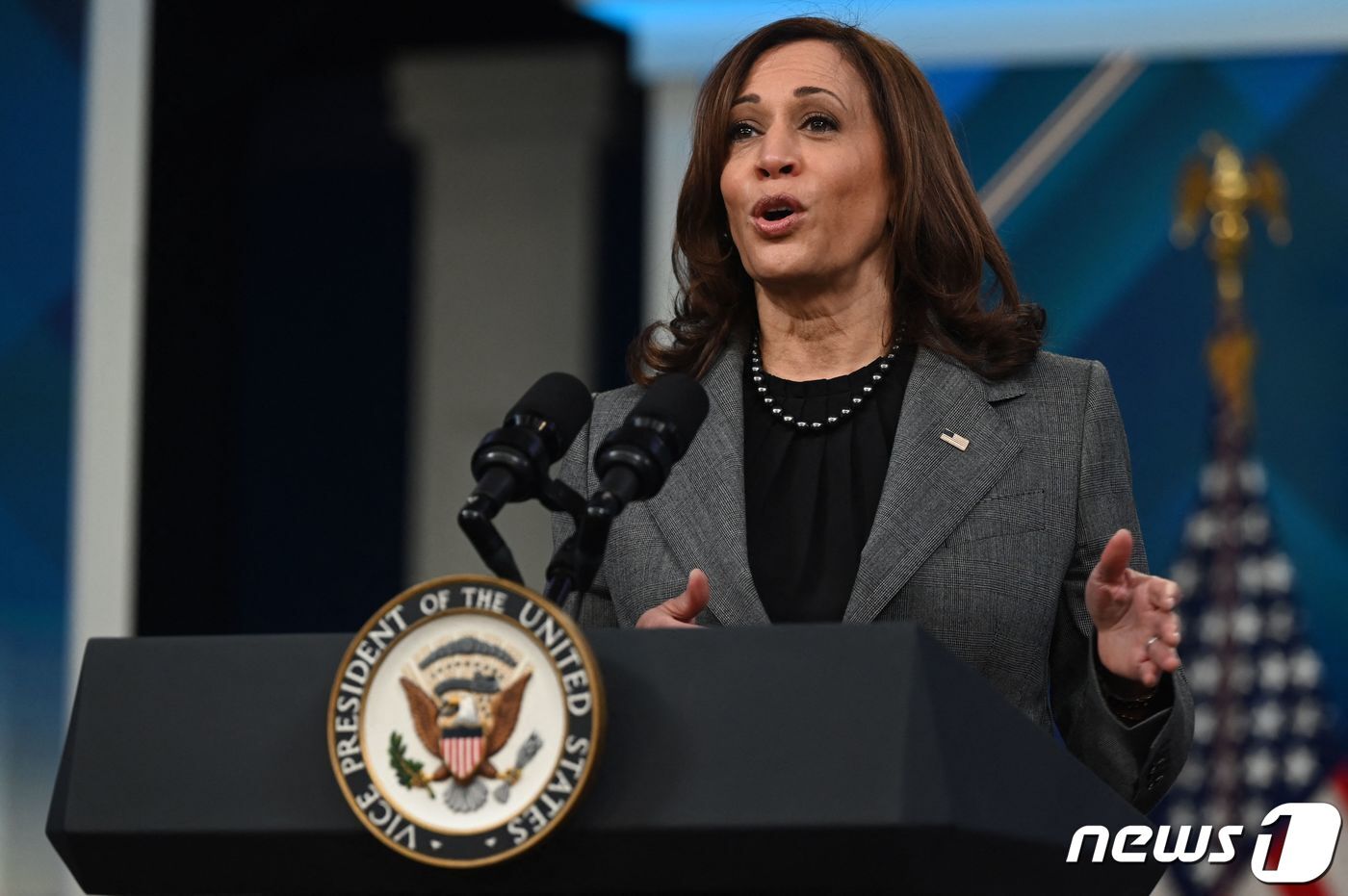 본문 이미지 - 카멀라 해리스 미국 부통령이 7일(현지시간) 워싱턴에서 백악관 산모 건강 실천의 날을 맞아 연설을 하고 있다. ⓒ AFP=뉴스1 
