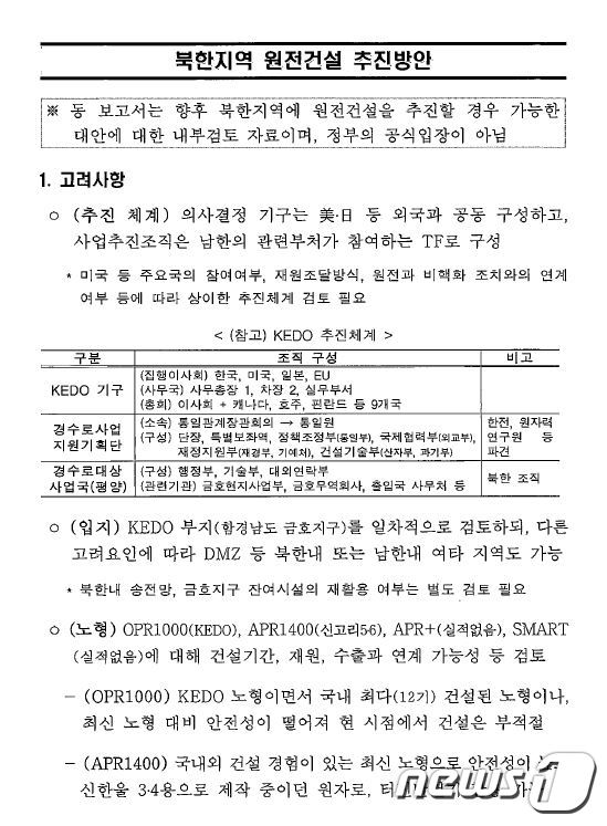 정부, 북한 원자력 발전소 문서 공개 … “아이디어 차원 검토 후 종결”