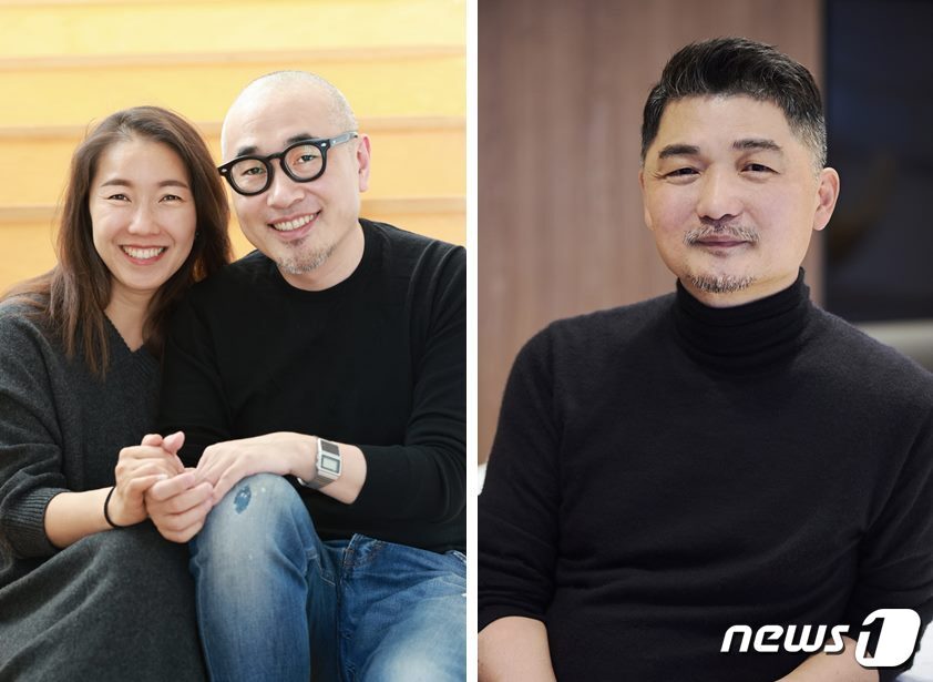 본문 이미지 - (왼쪽부터) 김봉진 우아한형제들 의장의 아내 설보미씨, 김봉진 우아한형제들 의장, 김범수 카카오 의장 ⓒ 뉴스1