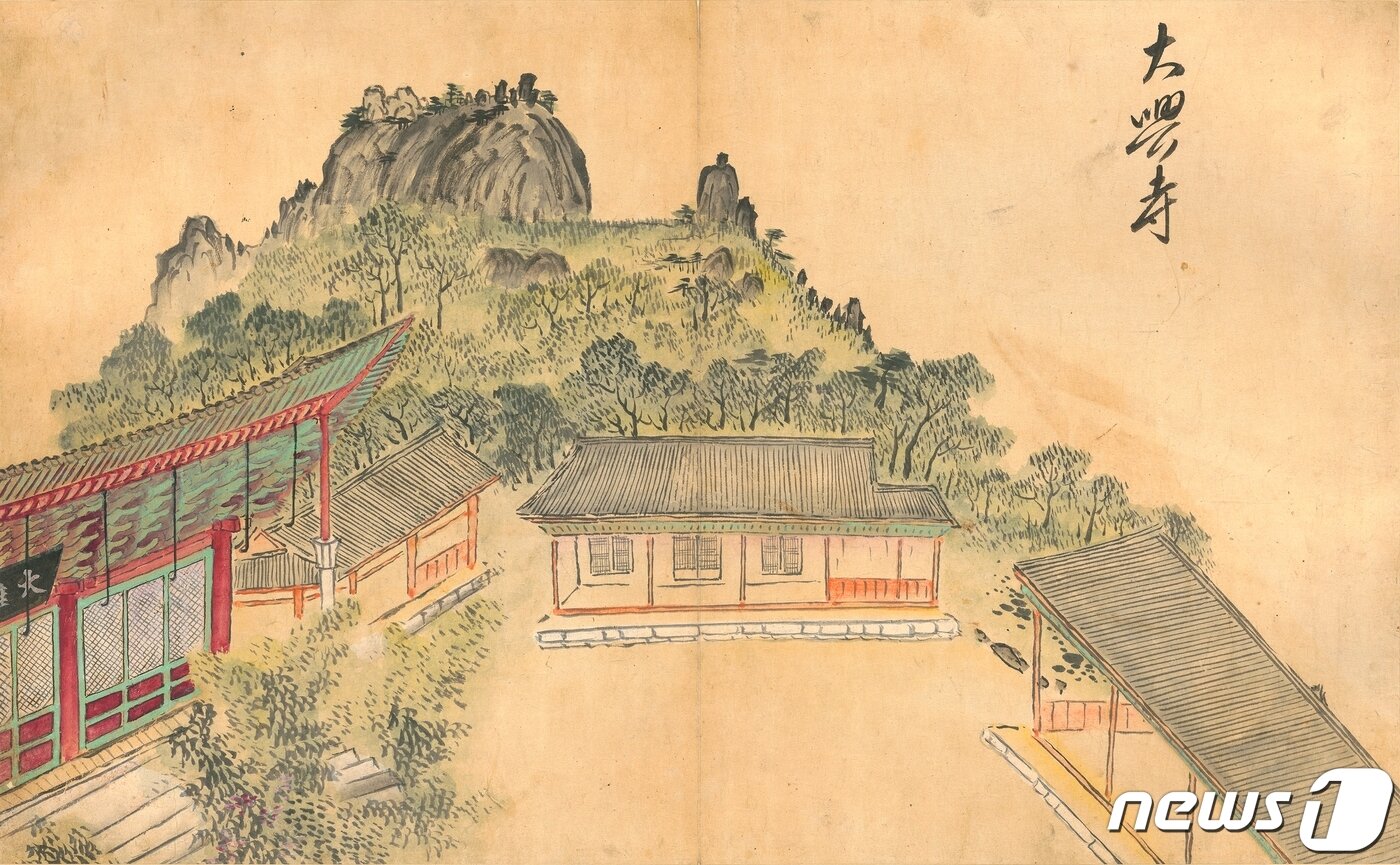 본문 이미지 - 18세기 사대부 화가였던 표암(豹菴) 강세황(姜世晃)이 그린 <송도기행첩(松都紀行帖)> 속의 대흥사 그림. (국립중앙박물관 제공) 2021.02.20.ⓒ 뉴스1