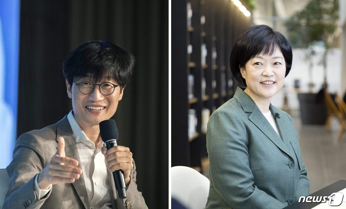 본문 이미지 - &#40;왼쪽부터&#41; 이해진 네이버 글로벌투자책임자&#40;GIO&#41;와 한성숙 네이버 대표 ⓒ 뉴스1