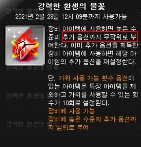 본문 이미지 - 메이플스토리 아이템 &#39;환생의 불꽃&#39; 설명 문구 &#40;인터넷 커뮤니티 캡처&#41; ⓒ 뉴스1