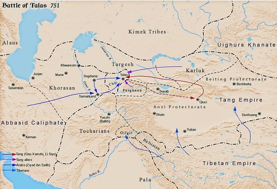 751년의 탈라스 전투 개념도 / 사진출처 = 위키피디아