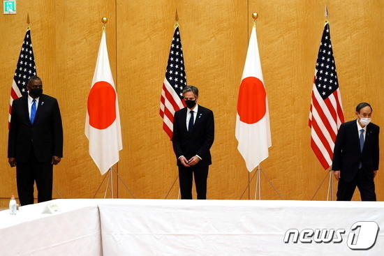 슈가 일본 총리, 블 링컨 미 국무 장관, 오스틴 미 국방부 장관과 회담