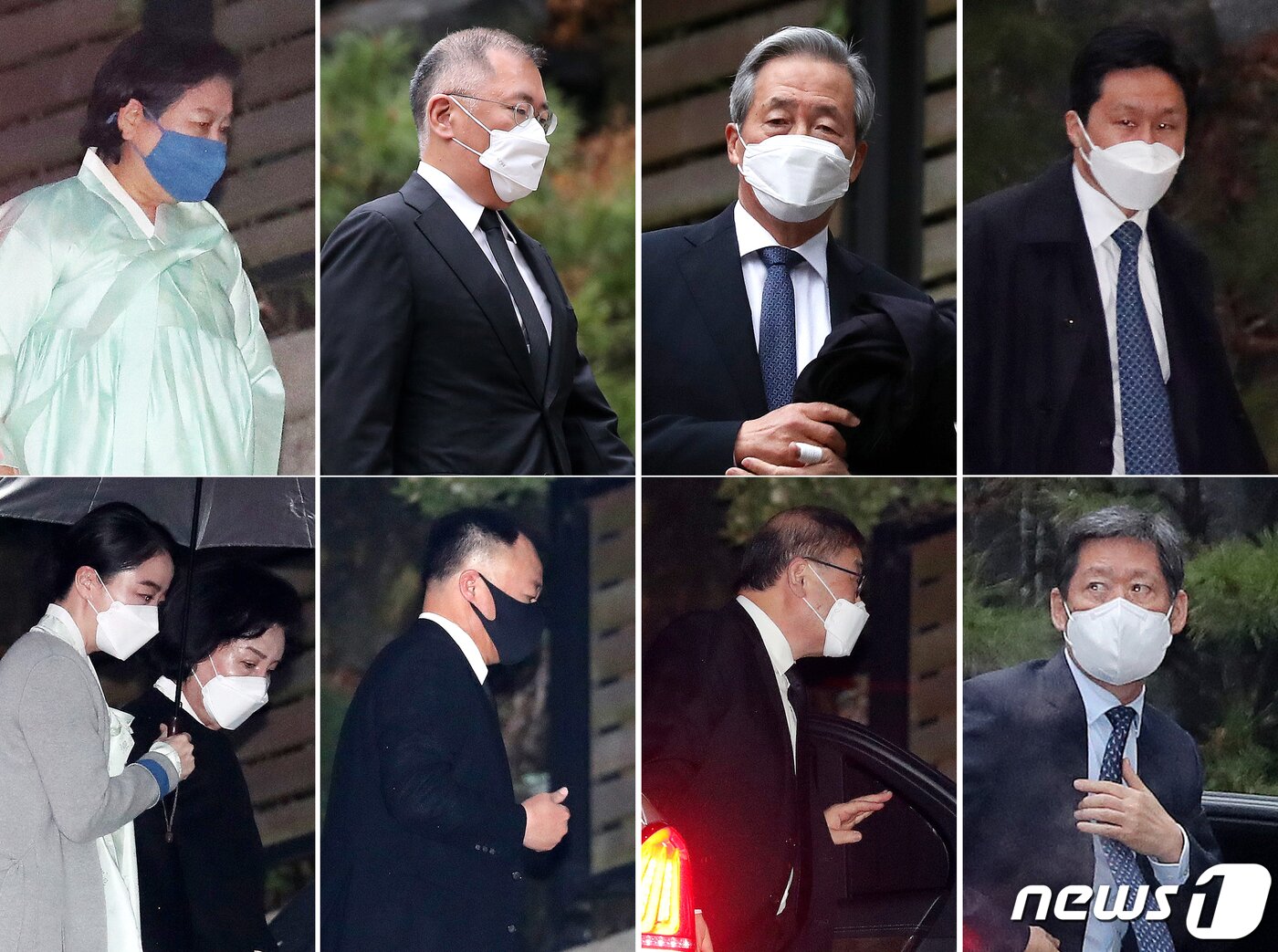 본문 이미지 - 20일 오후 고(故) 정주영 현대그룹 명예회장의 20주기 추모제사가 열린 서울 종로구 청운동 정 명예회장 옛 자택으로 범 현대가 식구들이 들어서고 있다. 정 명예회장의 부인 고 변중석 여사의 기일은 8월 16일이지만 지난해부터 제사를 합치기로 하며 이날 같이 지낸다. 사진은 시계방향으로 현정은 현대그룹 회장, 정의선 현대자동차그룹 회장, 정몽준 아산재단 이사장, 정기선 현대중공업 부사장, 정몽윤 현대해상화재보험 회장, 정몽원 한라 회장, 정일선 현대비앤지스틸 사장, 정대선 현대비에스앤씨 사장의 부인 노현정 전 아나운서와 어머니 이행자 씨. 2021.3.20/뉴스1 ⓒ News1 박지혜 기자