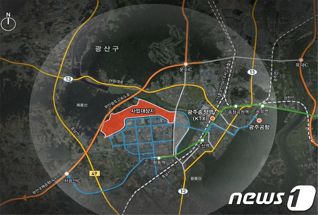 본문 이미지 - 광주 평동 준공업지역 도시개발사업 위치도.(광주시 제공)2021.3.3/뉴스1 ⓒ News1