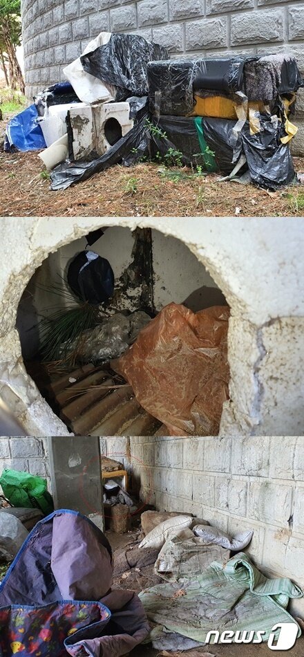 본문 이미지 - 3월 29일 서울의 한 아파트에 설치돼 있는 길고양이집. 한군데에만 6~7개가 있고 얼핏 봐도 지저분한 모습이었다. ⓒ 뉴스1 최서윤 기자