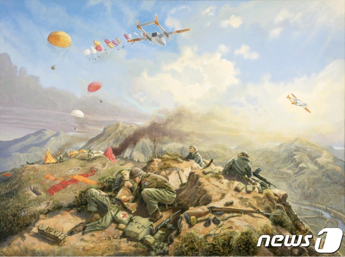 본문 이미지 - 캐나다의 6.25전쟁 참전용사 테드 주버가 그린 전쟁기록화 '가평 방어' (캐나다 전쟁박물관 소장품) (전쟁기념관 제공) ⓒ 뉴스1