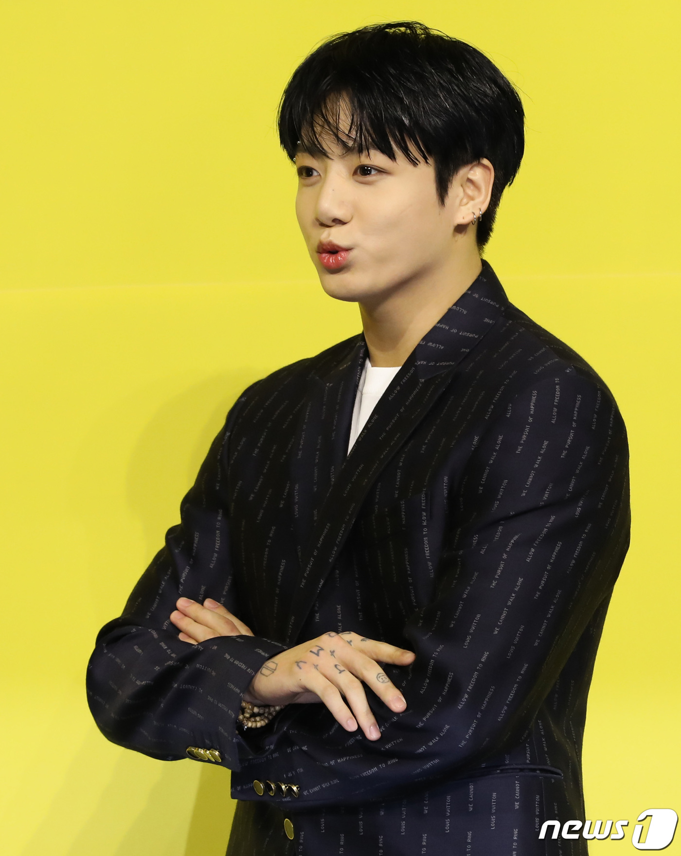 (서울=뉴스1) 권현진 기자 = 그룹 방탄소년단(BTS) 정국이 21일 서울 송파구 방이동 올림픽공원 올림픽홀에서 열린 새 디지털 싱글 'Butter' 발매 기념 글로벌 기자간담회 …