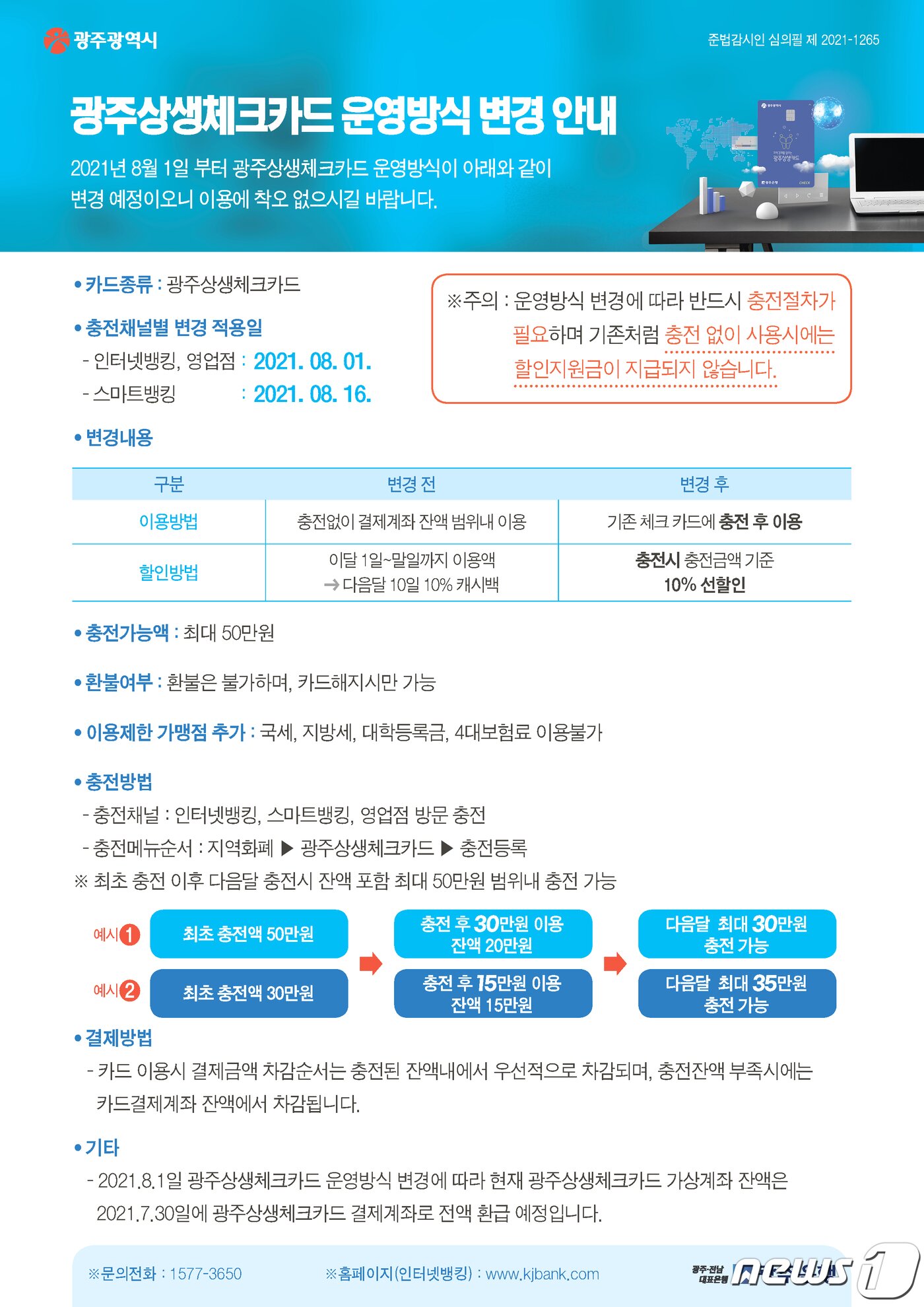 본문 이미지 - 광주 상생체크카드 운영방식 변경 안내문.2021.5.24/뉴스1 ⓒ News1