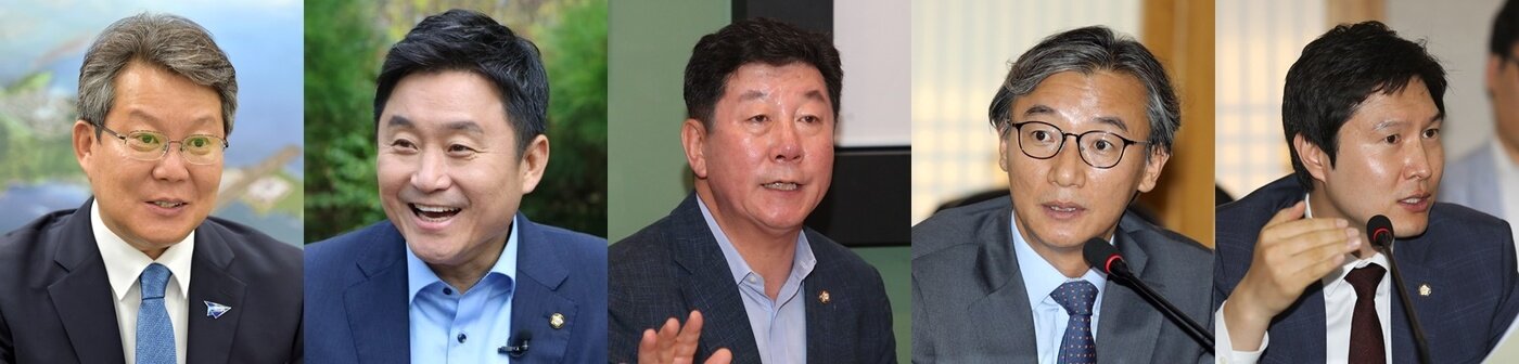 본문 이미지 - 왼쪽부터 변성완 전 부산시장 권한대행, 최인호·박재호·전재수 더불어민주당 의원, 김해영 전 민주당 최고위원 ⓒ 뉴스1