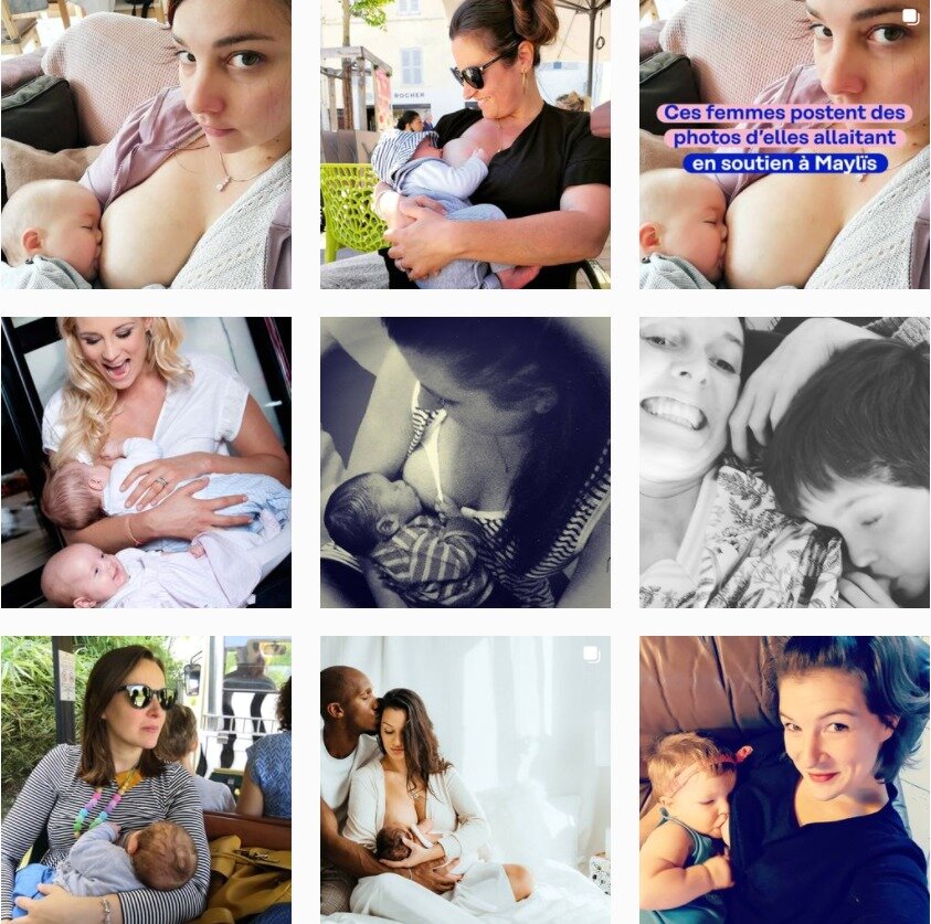 본문 이미지 - 마일리스가 폭행 당한 사건이 알려지자 이를 접한 프랑스 누리꾼들이 인스타그램에 '마일리스를 지지한다'(#soutienamaylis)라는 해시태그와 함께 모유 수유 사진을 잇따라 업로드 하고 있다. (인스타그램 갈무리) ⓒ 뉴스1