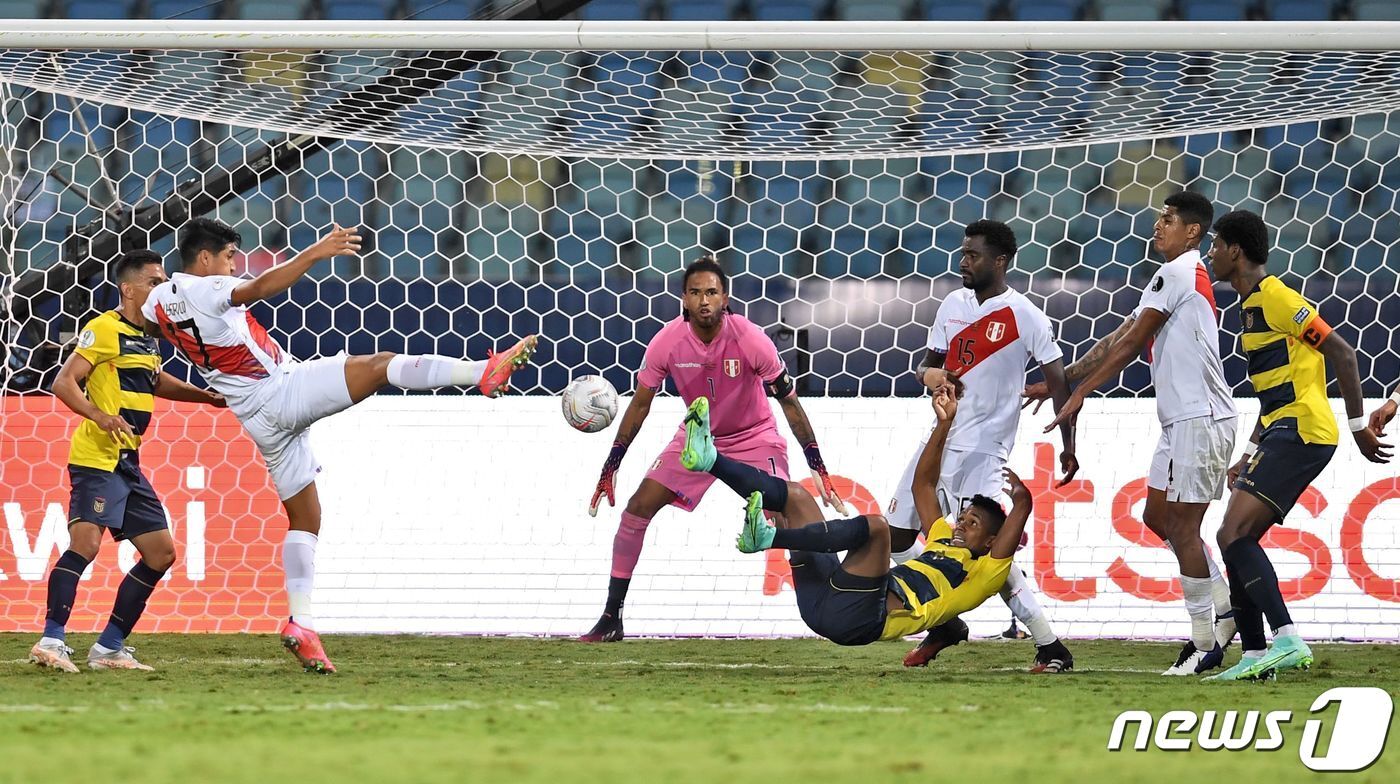본문 이미지 - 4골을 주고 받은 끝에 승부를 가리지 못한 페루와 에콰도르. ⓒ AFP=뉴스1