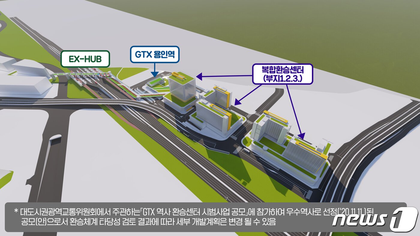 본문 이미지 - GTX 역사 환승센터 시범사업 공모안.(GTX용인형 상공형 환승정류장 조성 조감도)(용인시 제공)